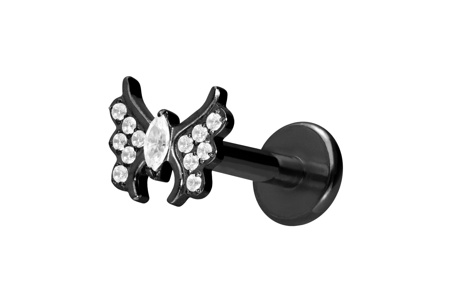 Titan Labret Piercing mit Push Fit KRISTALLSCHMETTERLING